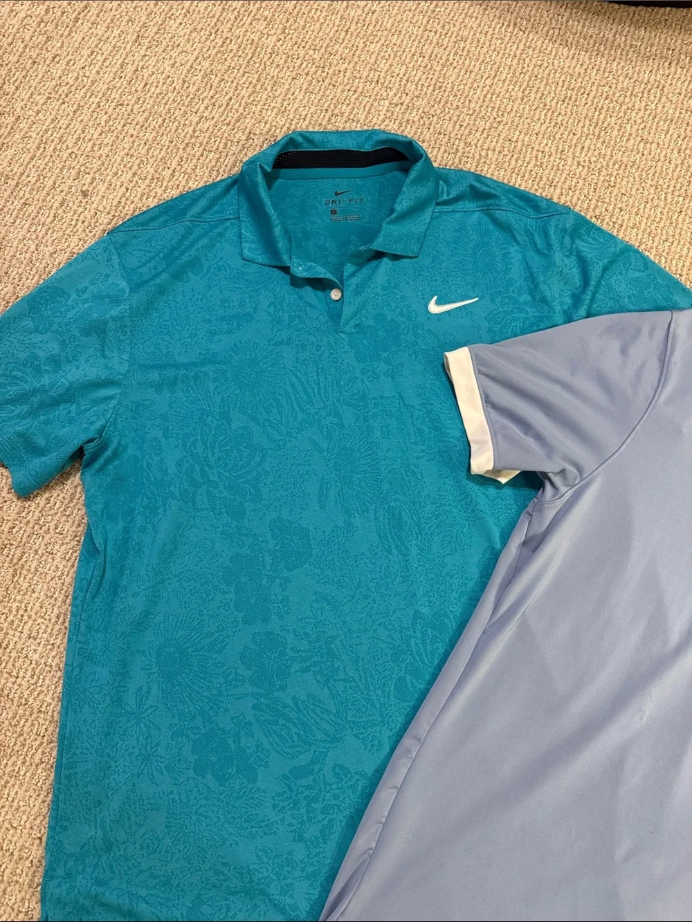 Men’s lot of 2 Nike Dri fit floral print teal & blue polo shirts sz Large